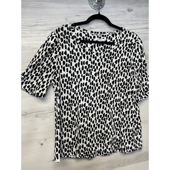 Chicos Shirt Womens XL Black White Animal Print Puff Sleeve Cotton Modal Top - Picture 2 of 9